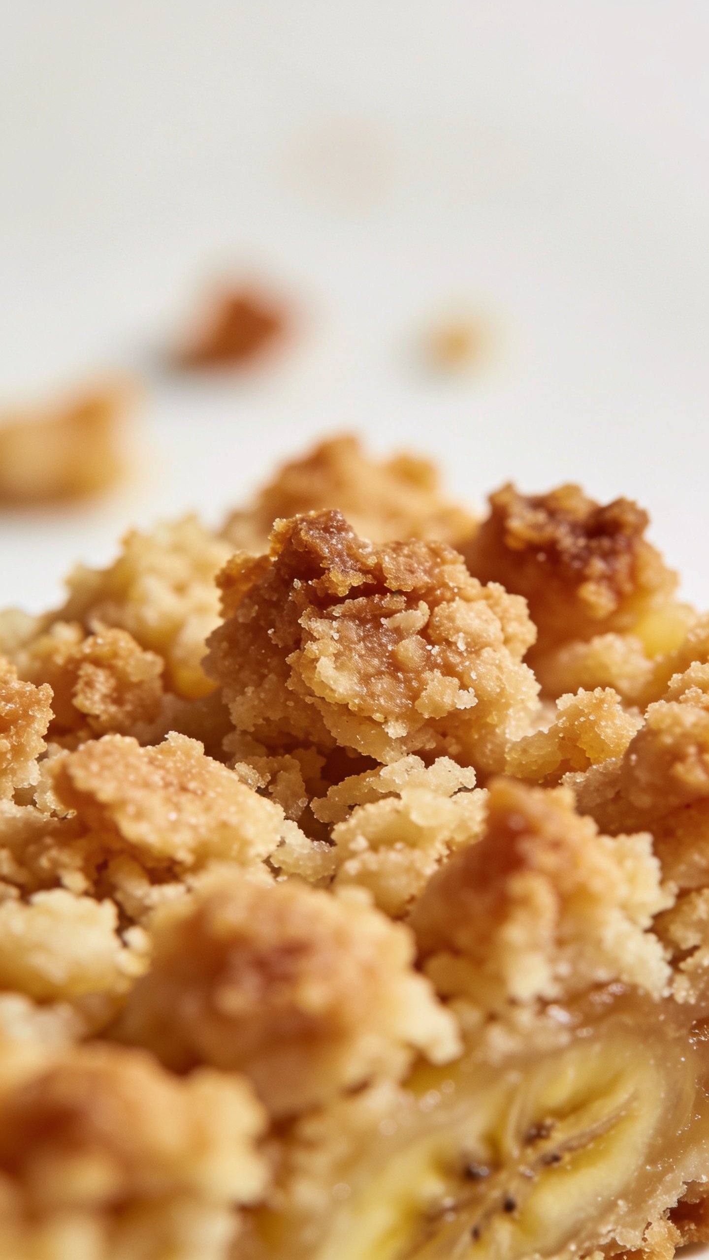Macro shot of bar crumble texture, neutral background closeup