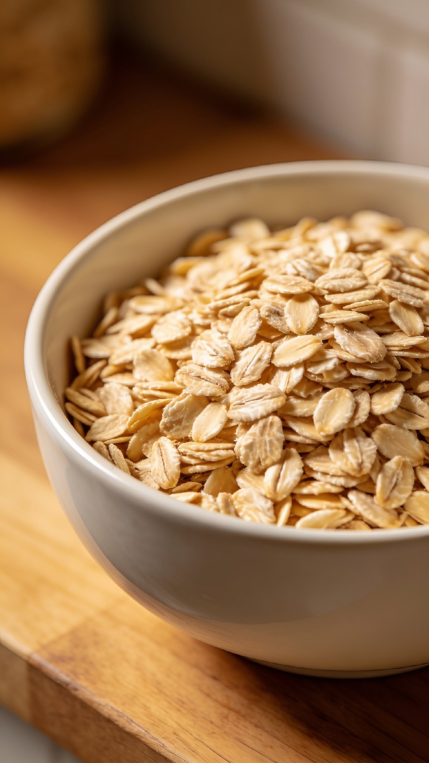 Close-up of oats in a bowl ready to blend into batter