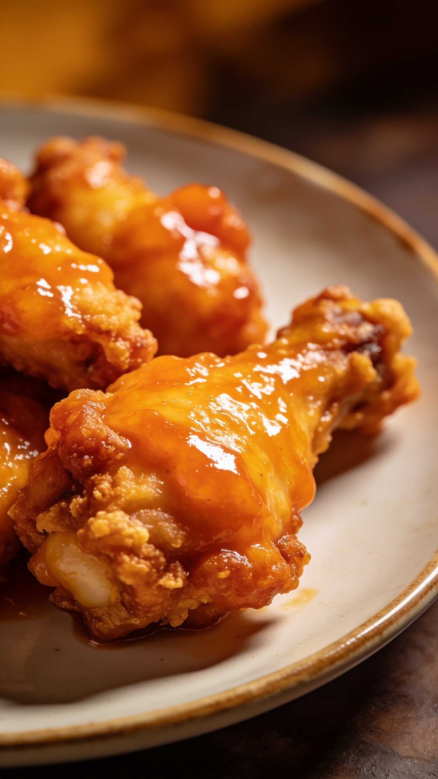 closeup of a single plate with crispy orange chicken and bright glaze